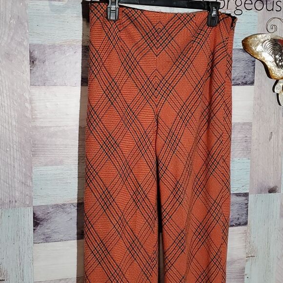 Vintage Disco Orange/Black Woven Polyester High Waist Slacks Pants Sz M/L? 623 - Picture 3 of 9